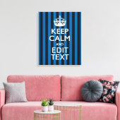 Jouw tekst op "Keep Calm Blue Stripes" Canvas Afdruk (Insitu (Woonkamer))