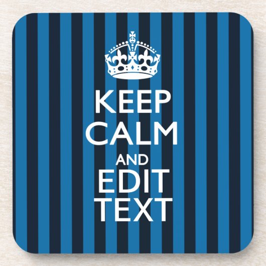 Jouw tekst op "Keep Calm Blue Stripes"-decor Bier Onderzetter (Voorkant)