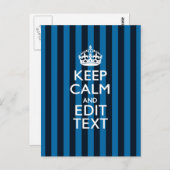 Jouw tekst op "Keep Calm Blue Stripes"-decor Briefkaart (Voorkant / Achterkant)