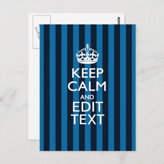 Jouw tekst op "Keep Calm Blue Stripes"-decor Briefkaart (Voorkant / Achterkant)