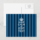 Jouw tekst op "Keep Calm Blue Stripes"-decor Briefkaart (Voorkant / Achterkant)