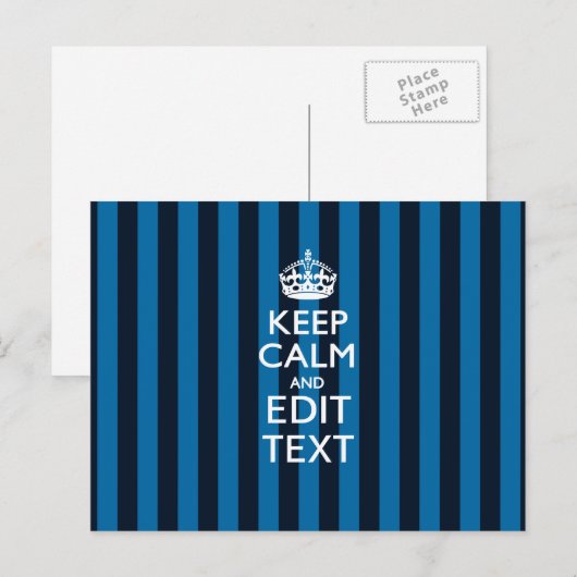 Jouw tekst op "Keep Calm Blue Stripes"-decor Briefkaart (Voorkant / Achterkant)