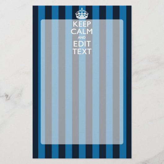 Jouw tekst op "Keep Calm Blue Stripes"-decor Briefpapier (Voorkant)