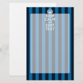 Jouw tekst op "Keep Calm Blue Stripes"-decor Briefpapier (Voorkant / Achterkant)