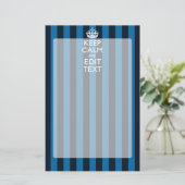 Jouw tekst op "Keep Calm Blue Stripes"-decor Briefpapier (Staand voorkant)