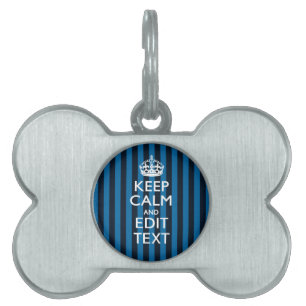 Jouw tekst op "Keep Calm Blue Stripes"-decor Huisdieren Naamplaatje