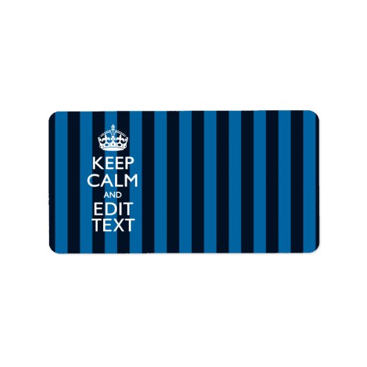 Jouw tekst op "Keep Calm Blue Stripes" Etiket (Voorkant)