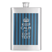 Jouw tekst op "Keep Calm Blue Stripes" Heupfles (Voorkant)