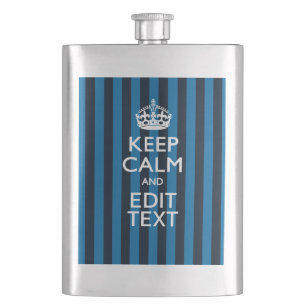 Jouw tekst op "Keep Calm Blue Stripes" Heupfles