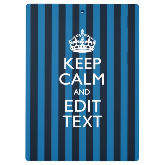 Jouw tekst op "Keep Calm Blue Stripes" Klembord (Achterkant)