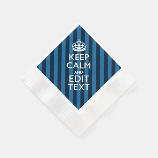 Jouw tekst op "Keep Calm Blue Stripes" Servet (Hoek)