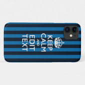 Jouw tekst op 'Keep Calm Blue Stripes'-stijl Case-Mate iPhone Case (Achterkant (horizontaal))
