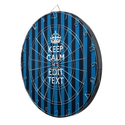 jouw tekst op 'Keep Calm Blue Stripes'-stijl Dartbord (Voorkant Rechts)