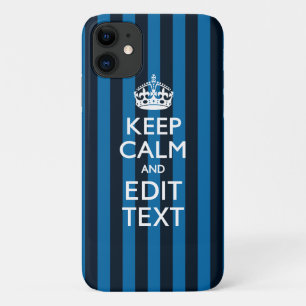 Jouw tekst op Keep Calm Blue Stripes Style iPhone 11 Hoesje