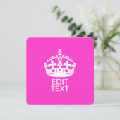 Jouw tekst op "Keep Calm Crown Hot Pink" (Staand voorkant)