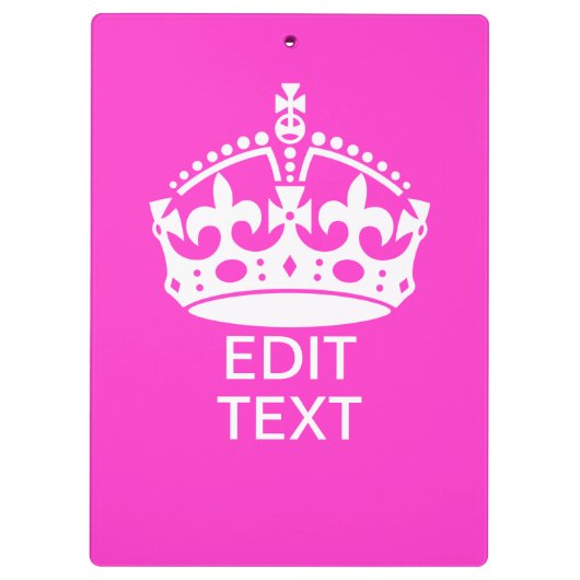 Jouw tekst op "Keep Calm Crown Hot Pink" Klembord (Achterkant)