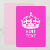 Jouw tekst op Keep Calm Kroon Heet Roze (Voorkant / Achterkant)