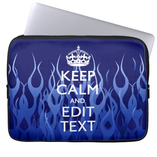Jouw tekst op "Keep Calm on Blue Racing Flames" Laptop Sleeve (Voorkant)