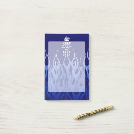Jouw tekst op "Keep Calm on Blue Racing Flames" Post-it® Notes (Op bureau)
