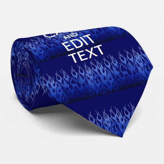 Jouw tekst op "Keep Calm on Blue Racing Flames" Stropdas (Opgerold)