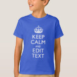 Jouw tekst op "Keep Calm on Blue Racing Flames" T-shirt<br><div class="desc">Een gepersonaliseerd zuiver vlammenaccent houdt kalm en draagt op stijlvol gezegde. De humoristische of grillige poging op uw creatieve woorden op de twee editable lijnen van tekst. Vergeet niet om de KAPITAALletters voor de beste resultaten te gebruiken. Gebruik de link "Vraag deze ontwerper" om contact met ons op te nemen...</div>