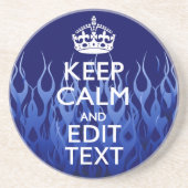 Jouw tekst op "Keep Calm on Blue Racing Flames" Zandsteen Onderzetter (Voorkant)