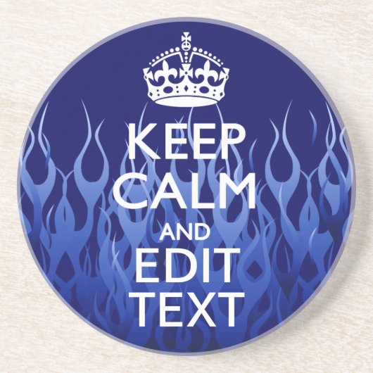 Jouw tekst op "Keep Calm on Blue Racing Flames" Zandsteen Onderzetter (Voorkant)