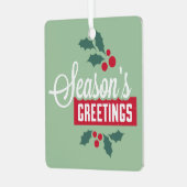 Jouw tekst op rug, Retro Season's Groeten Metalen Ornament (Voorkant links)