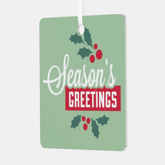 Jouw tekst op rug, Retro Season's Groeten Metalen Ornament (Voorkant links)