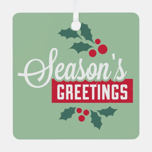 Jouw tekst op rug, Retro Season's Groeten Metalen Ornament (Voorkant)