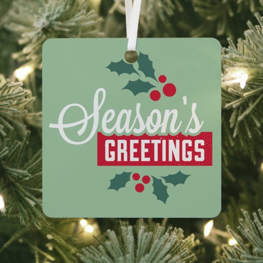 Jouw tekst op rug, Retro Season's Groeten Metalen Ornament (Insitu)