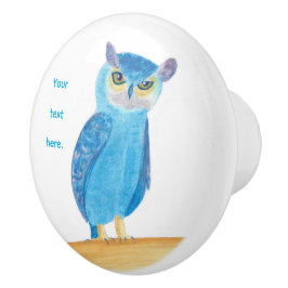 Jouw tekst op Schattigee Blue Owl Knobs Keramische Knop