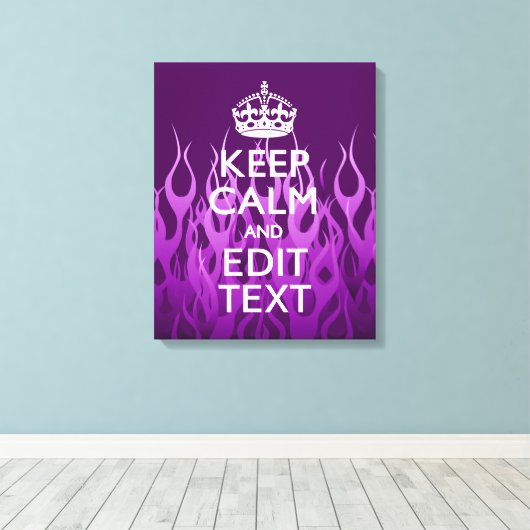 Jouw tekst over "Keep Calm" op Paarse racegevechte Canvas Afdruk (Insitu (Houten vloer))