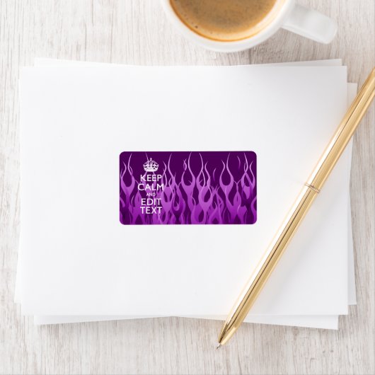 Jouw tekst over "Keep Calm" op Paarse racegevechte Etiket (Insitu)