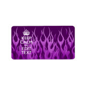 Jouw tekst over "Keep Calm" op Paarse racegevechte Etiket (Voorkant)