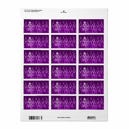 Jouw tekst over "Keep Calm" op Paarse racegevechte Etiket (Full Sheet)