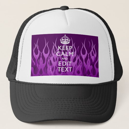 Jouw tekst over "Keep Calm" op Paarse racegevechte Trucker Pet (Voorkant)