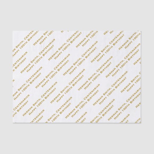 Jouw tekst Patroon All Over Print Goud/Wit Tissuepapier (Voorkant)