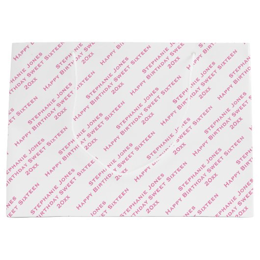 Jouw tekst Patroon All Over Print Roze/Wit Groot Cadeauzakje (Voorkant)