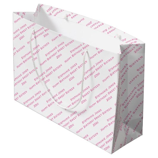 Jouw tekst Patroon All Over Print Roze/Wit Groot Cadeauzakje (Achterkant Gekanteld)