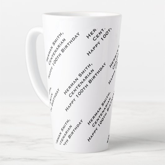 Jouw tekst Pattern All Over Print Zwart/Wit Latte Mok (Linkerhoek)