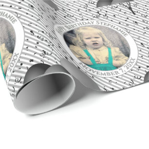 Jouw tekst .Photo Grijs/Wit Eenvoudige Strepen Cadeaupapier