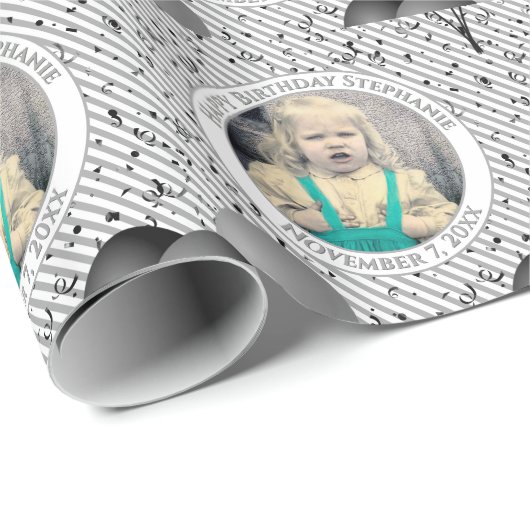 Jouw tekst .Photo Grijs/Wit Eenvoudige Strepen Cadeaupapier (Rol Hoek)