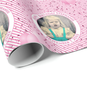 Jouw tekst.Photo Roze/Wit Eenvoudige Streepjespatr Cadeaupapier