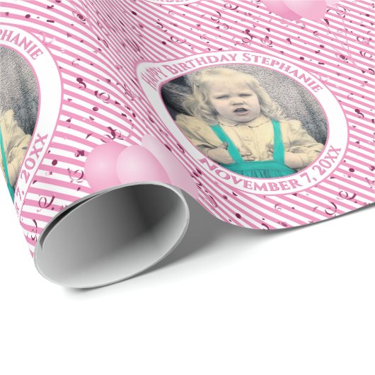 Jouw tekst.Photo Roze/Wit Eenvoudige Streepjespatr Cadeaupapier (Rol Hoek)