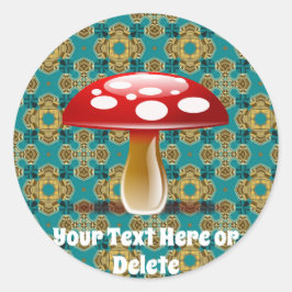 Jouw tekst Retro Blauwgroen Groen en Rode Amanita  Ronde Sticker