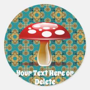 Jouw tekst Retro Blauwgroen Groen en Rode Amanita  Ronde Sticker