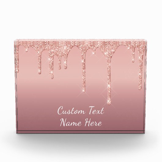 Jouw tekst Roos Gold Blush Glitter Fotoblok Cadeau (Voorkant)