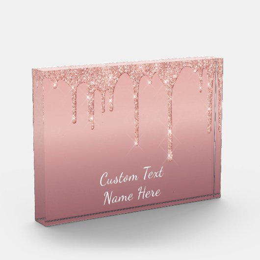 Jouw tekst Roos Gold Blush Glitter Fotoblok Cadeau (Links)