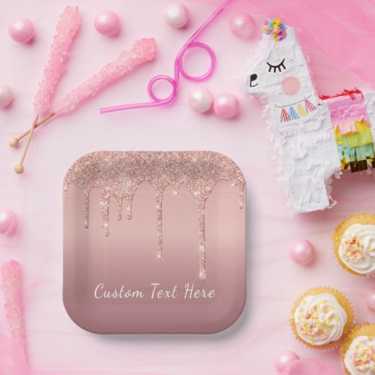 Jouw tekst Roos Gold Blush Glitter Sparkle Drivers Papieren Bordje (Feest)